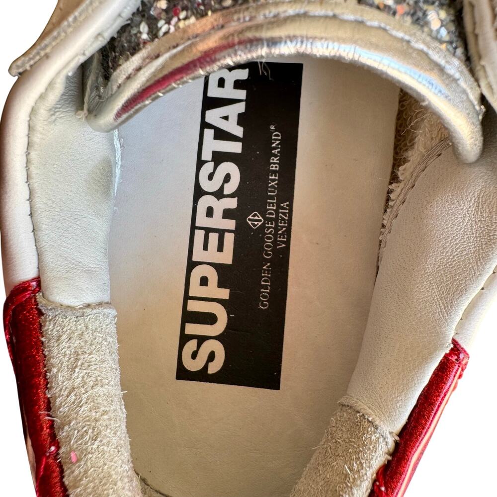Golden Goose Old School Glitter leather Sneaker, Superstar Red/White GGDB SSTAR - Picture 9 of 10